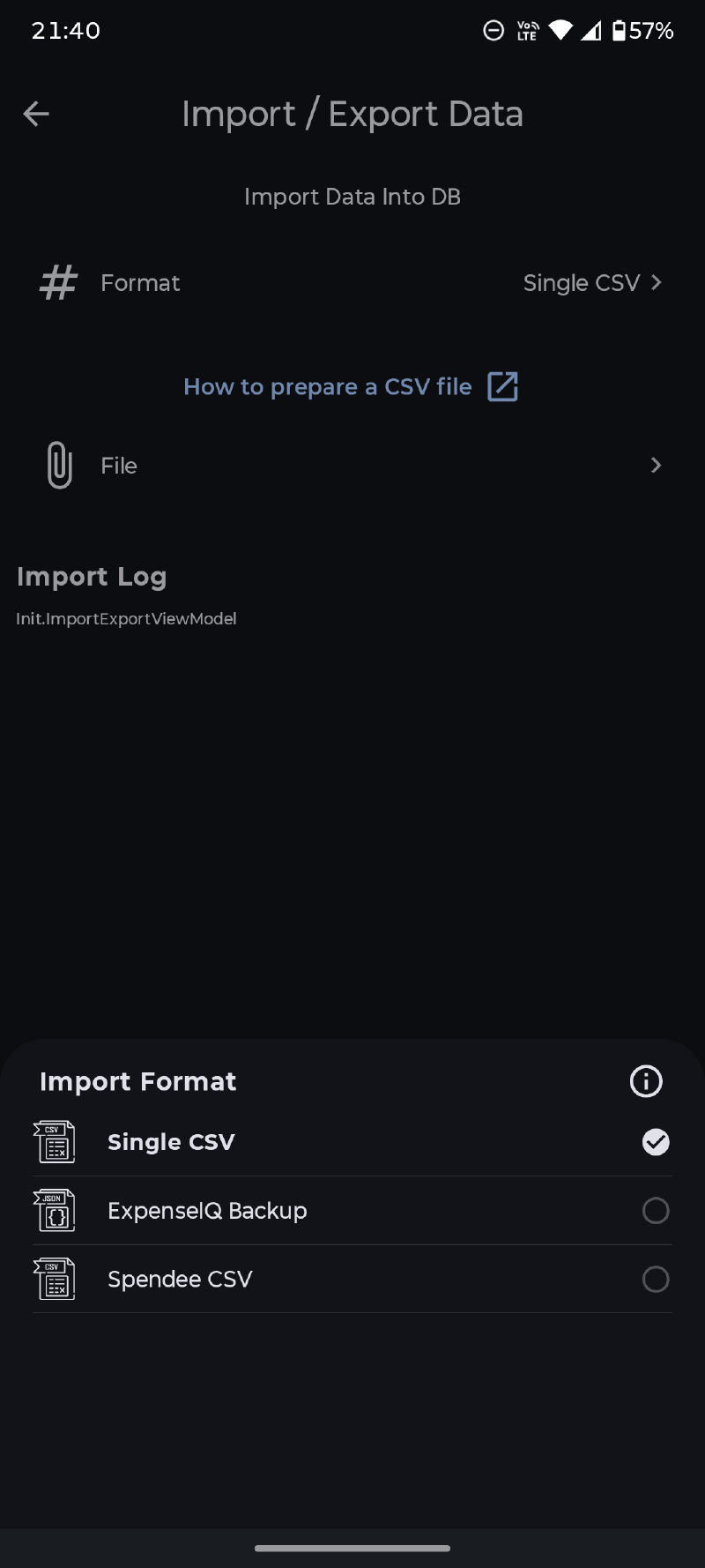 Verfügbare Importformate