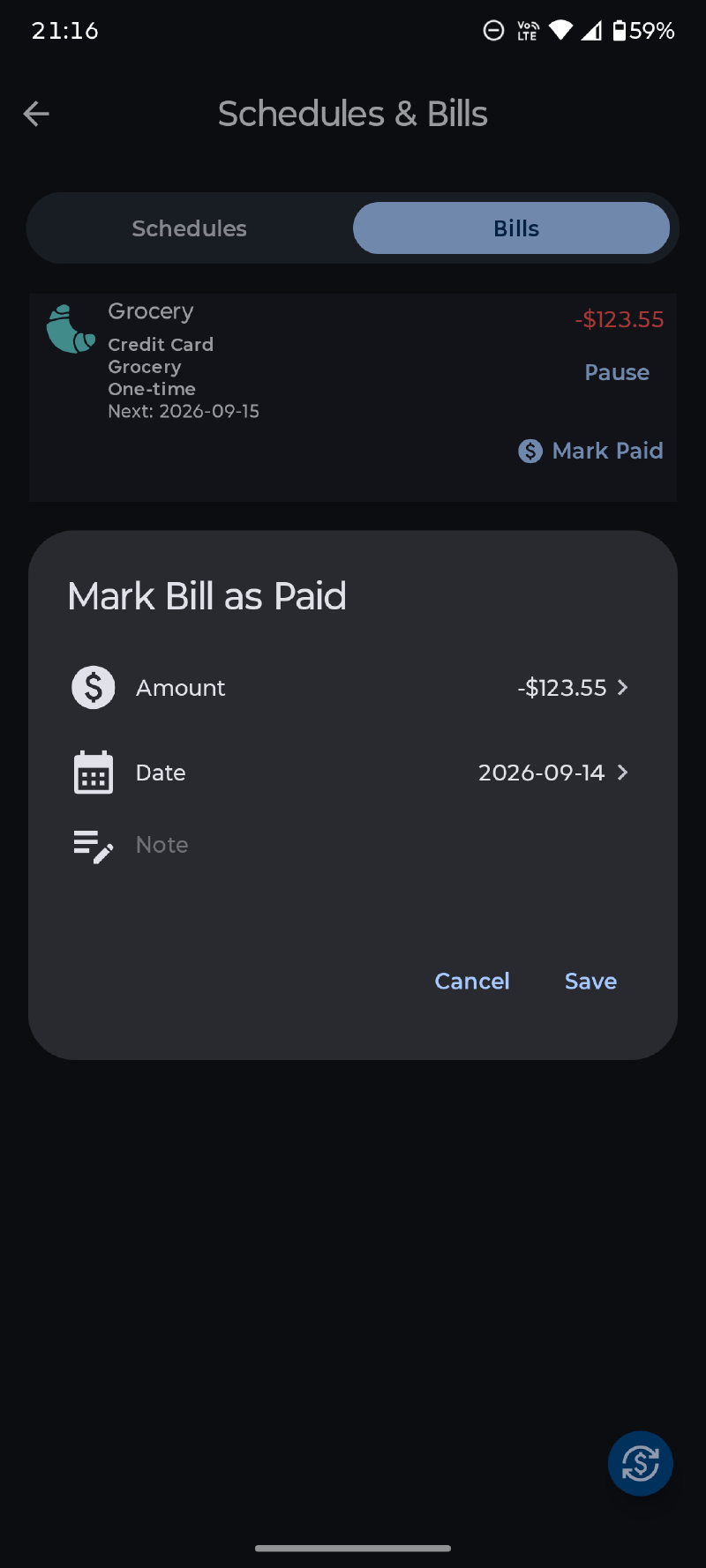 Mark bill paid